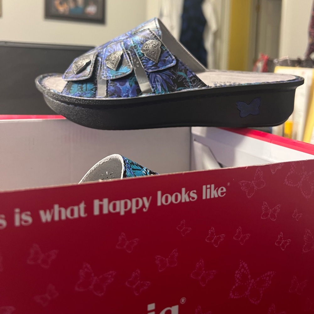 Alegria Jungle Book Sandals with Blue and Black Design